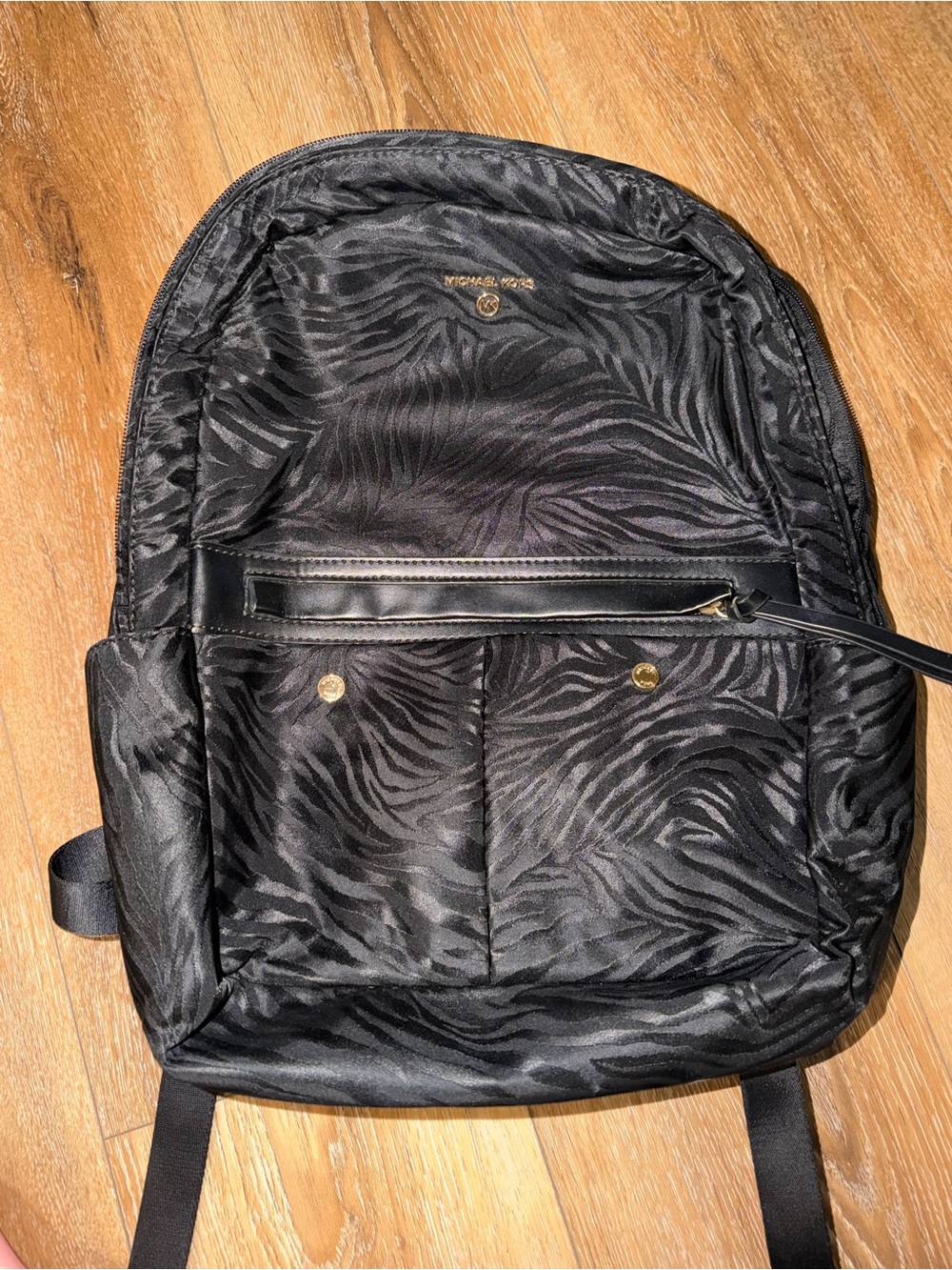 Michael Kors Black Zebra-Print Backpack with Gold Hardware